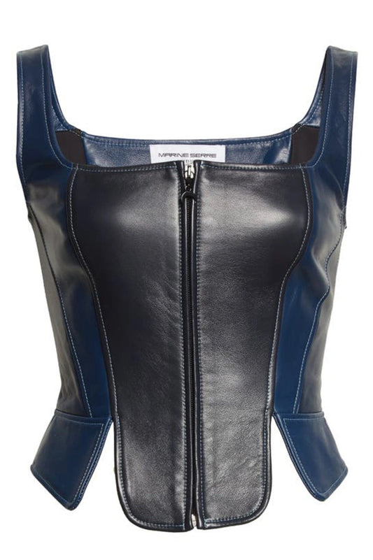 Pre-Loved Marine Serre zip-front colour-block Corset Top